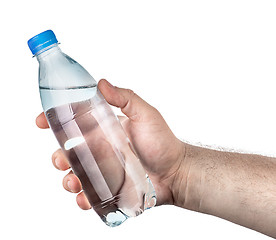 Image showing Closed plastic water bottle in hand