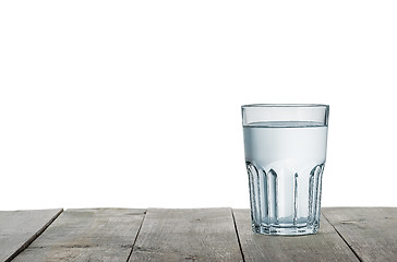 Image showing Glass of water on wooden table