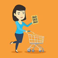 Image showing Woman running in hurry to the store on sale.