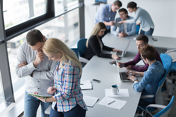 Image showing Two Business People Working With Tablet in office