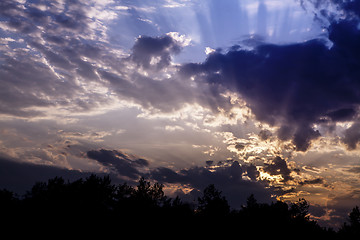 Image showing dark blue clouds over forest 