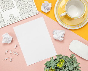 Image showing Bright summer workspace with blank sheet of paper