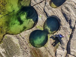 Image showing Relaxing poolside, at the seaside and  coastal rock pools