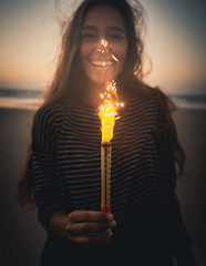 Image showing Girl with Fireworks