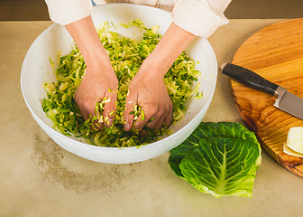 Image showing Cabbage kimchi and sauerkraut 