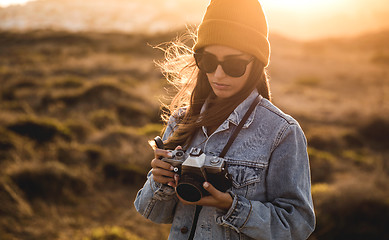 Image showing Woman Taking Picture Outdoors