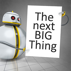 Image showing sweet little robot holding a white board with the message the ne