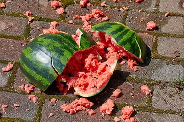 Image showing Dropped watermelon on the ground