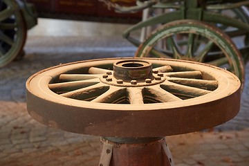 Image showing Old cart wheel