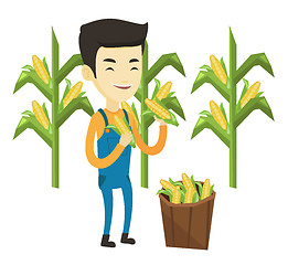 Image showing Farmer collecting corn vector illustration.