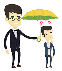 Image showing Businessman holding umbrella over man.