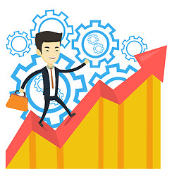 Image showing Happy business man standing on profit chart.
