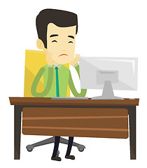 Image showing Exhausted sad employee working in office.