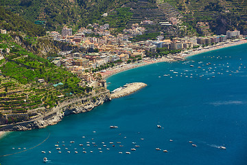 Image showing High angle view of Minori and Maiori, Amalfi coast, Italy