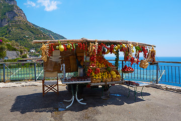 Image showing Traditional fruit shop stall on Amalfi coast, Italy