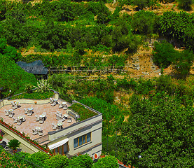 Image showing Empty open air restaurant at Amalfi coast, southern Italy