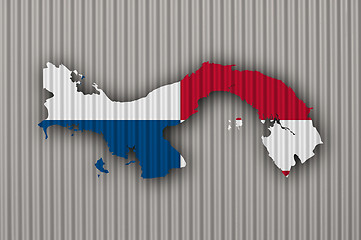 Image showing Map and flag of Panama on corrugated iron