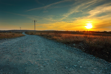 Image showing rural road at sunset