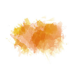 Image showing Orange and yellow watercolor painted stain isolated on white bac