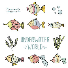 Image showing doodle fishes set, underwater world