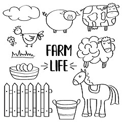 Image showing doodle animal farm set for colorig
