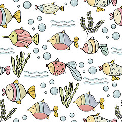 Image showing doodle seamless pattern with fishes