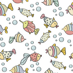 Image showing doodle seamless pattern with fishes