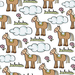 Image showing doodle seamless pattern with horses