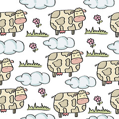 Image showing doodle seamless pattern with cows