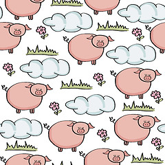 Image showing doodle seamless pattern with pigs