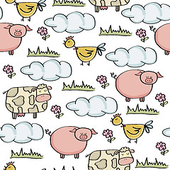 Image showing doodle seamless pattern with animal farm