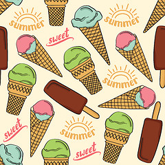 Image showing Doodle seamless pattern with ice cream