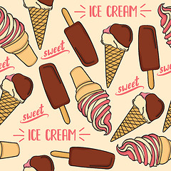 Image showing Doodle seamless pattern with ice cream