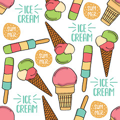 Image showing Doodle seamless pattern with ice cream