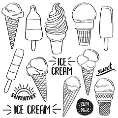 Image showing Doodle ice cream collection  isolated in black and white for col