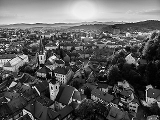 Image showing Aerial view of old medieval city center of Ljubljana, capital of Slovenia.