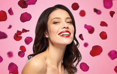 Image showing beautiful smiling young woman with red lipstick