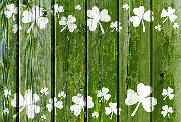 Image showing shamrock pattern on old green wooden boards