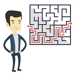 Image showing Business man looking at labyrinth with solution.