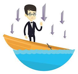 Image showing Business man standing in sinking boat.