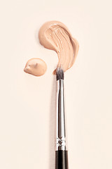 Image showing Cosmetic foundation cream and powder with brush