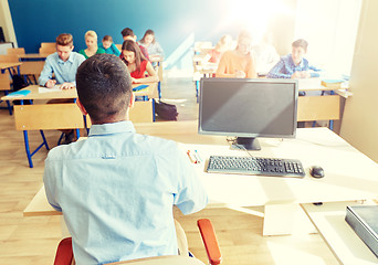 Image showing students and teacher with pc computer at school