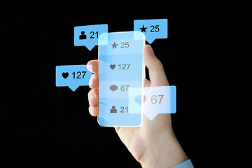 Image showing hand with social media icons on smartphone