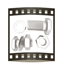 Image showing Screws and nuts set. 3d illustration. The film strip.