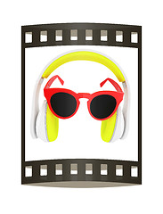 Image showing Sunglasses and headphone for your face. 3d illustration. The fil