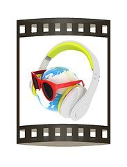 Image showing Earth planet with earphones and sunglasses. 3d illustration. The