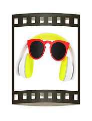 Image showing Sunglasses and headphone for your face. 3d illustration. The fil