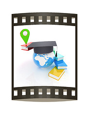 Image showing Books around the Earth and pointer. Education and navigation con