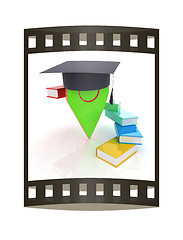 Image showing Pointer of education in graduation hat with books around. 3d ill