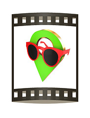 Image showing Glamour map pointer in sunglasses. 3d illustration. The film str